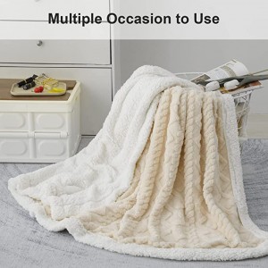 Plus Thick Sherpa Throw Blanket-Soft Warm Breathable Fleece Velvet Knee Blanket with Elegant 3D Pattern for Bed Sofa