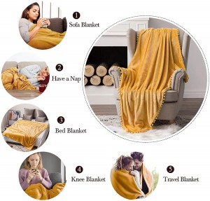 Ultra Soft Fleece Blanket Luxurious Fuzzy for Couch or Sofa Lightweight Fluffy Warm Bed Blanket with Cute Pompom Tassels – Super Cozy for Napping Sleeping Throw Size 50×60 inches Yellow