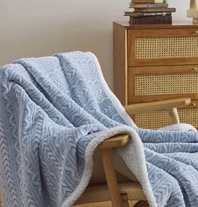 Cozy Fluffy Stripe Plaid Fleece Fuzzy Sherpa Throw 60*80 Inch, Super Soft Warm Plush Snuggle Sofa Couches Bed Blanket, Light Blue