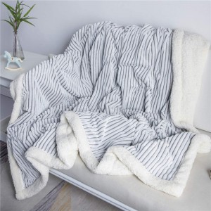 Sherpa Fleece Blanket Reversible Sherpa Flannel Blanket Soft Fuzzy Plush Fluffy Blanket Warm Cozy with Strip Perfect Throw for All Seasons for Couch Bed Sofa Chair (Grey, 51″ x63″)