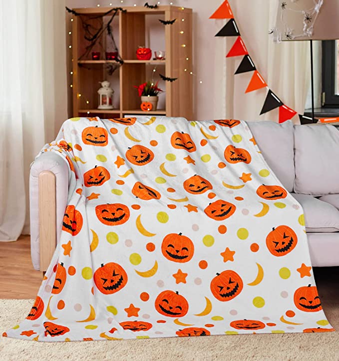 Fall Throw Blanket Autumn Pumpkin Blanket Thanksgiving Decor Soft Orange White Pumpkins Fleece Flannel Throws Cozy Plush Fall Decor Throw Blanket for Living Room Couch Sofa Bed Adults Kids Featured Image