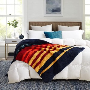 Premium Reversible Sherpa Fleece Flannel Blanket Navy Throw Size Colorful Striped Bed Blanket Super Soft and Cozy Berber Fleece Blanket for All Season