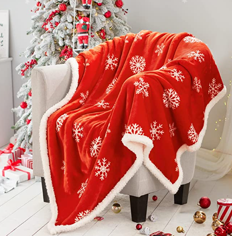 Red Sherpa Christmas Throw Blanket, Fuzzy Fluffy Soft Cozy Blanket, Fleece Flannel Plush Microfiber Blanket for Couch Bed Featured Image