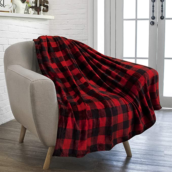 2021 Latest Design Sherpa-Fleece-Fabric - Buffalo Plaid Throw Blanket for Sofa Couch | Soft Flannel Fleece Red Black Checker Plaid Pattern Decorative Throw | Warm Cozy Lightweight Microfiber ̵...