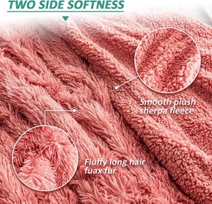 Faux Fur Blankets Full Size 60×80 inches, Fuzzy Plush Fluffy Soft Sherpa Fleece Couch Warm Blankets, Lightweight Reversible Long Hair All Season Use Shaggy Blanket for Bed Sofa, Pesch Pink