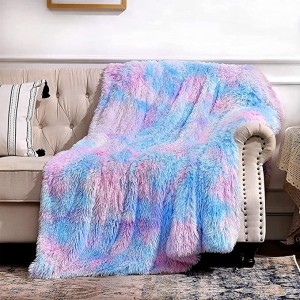 Purple Faux Fur Throw Blanket, Super Soft Warm Reversible Sherpa Fleece Microfiber Blanket, Lightweight, Plush, Tie Dye Purple Decorative Blanket for Couch Bed