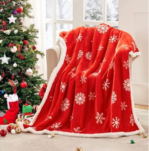 Red Sherpa Christmas Throw Blanket, Fuzzy Fluffy Soft Cozy Blanket, Fleece Flannel Plush Microfiber Blanket for Couch Bed