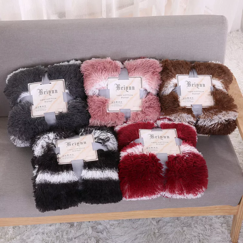 New product Cross border Hot Sale knitting Super Soft long hair warm custom printing fleece blanket