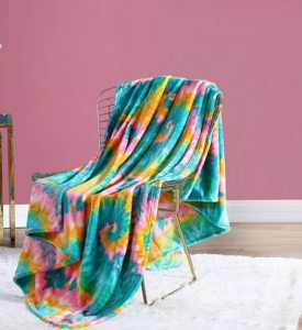 Super Soft 100% Polyester Faux Fur Fleece Tie Dye Flannel fleece Blanket Colorful Rainbow Fleece Blanket