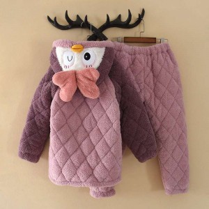 Winter New Children’s Three-layer Thickened Home Clothes For Girls Flannel Pajamas Suit