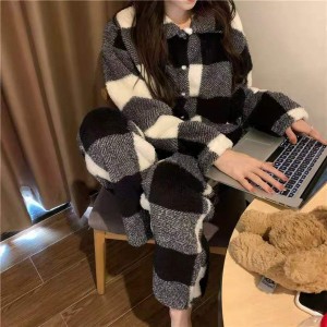 Designer Long Sleve Sleeping Wears Polyester Set Plush Winter Women Fleece Pajamas