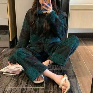 Designer Long Sleve Sleeping Wears Polyester Set Plush Winter Women Fleece Pajamas