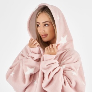 Star print hoodie blanket warm and cosy on the sofa sherpa hooded blanket