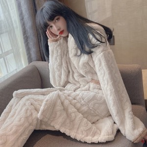 ladies pajamas and sleepwear new design homefit textile plain color winter pajama set