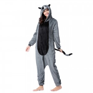 Flannel cartoon one-piece pajamas for men and women the same animal costume couple suit