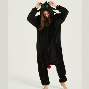 Flannel cartoon one-piece pajamas for men and women the same animal costume couple suit