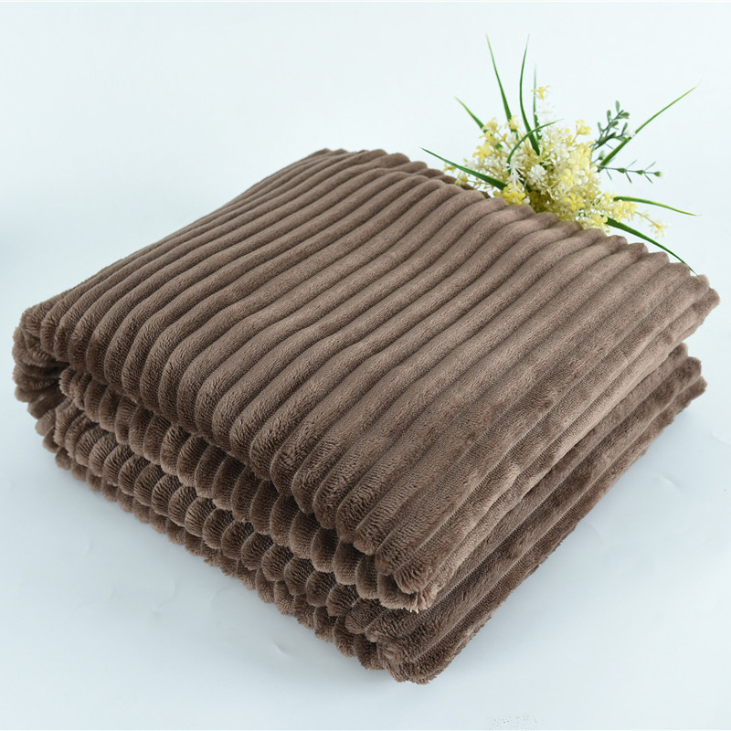 Winter thickened coral fleece blanket high-grade flannel plain-colored striped blanket can be customized Featured Image