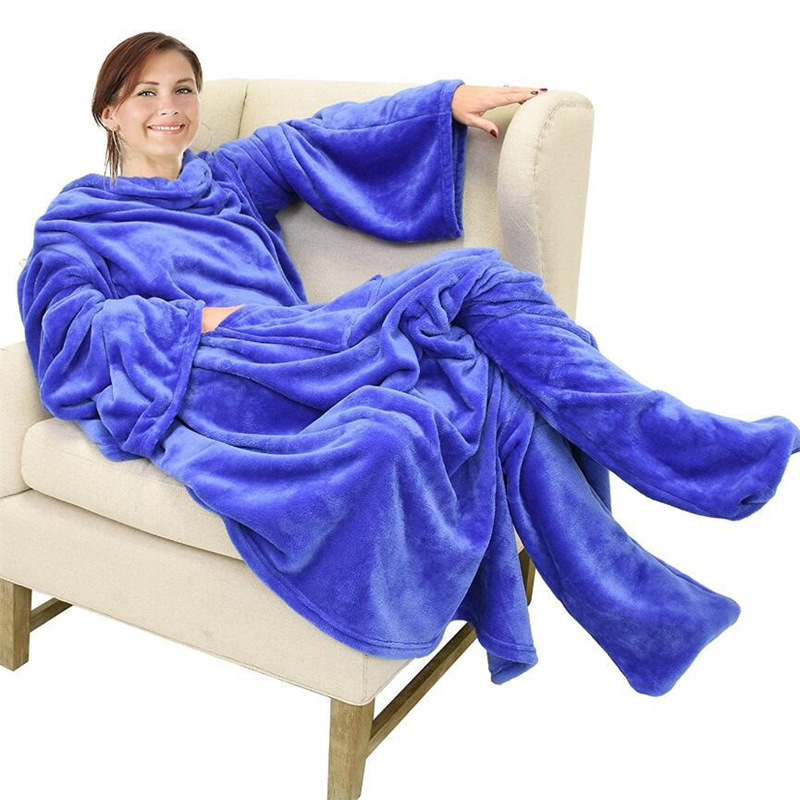 Cross border Amazon lazy blanket flannel TV blanket with foot bag new wearable pocket sofa blanket in autumn and winter Featured Image