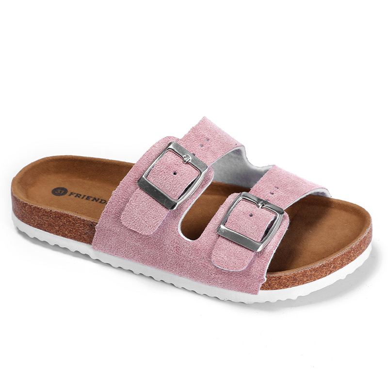 New Design Summer Fashion Girls Shoes With 2 Buckle Straps Cork Memory Foam Foot-bed Girls Slides Sandals Featured Image
