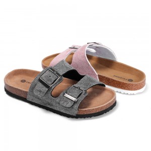 New Design Summer Fashion Girls Shoes With 2 Buckle Straps Cork Memory Foam Foot-bed Girls Slides Sandals