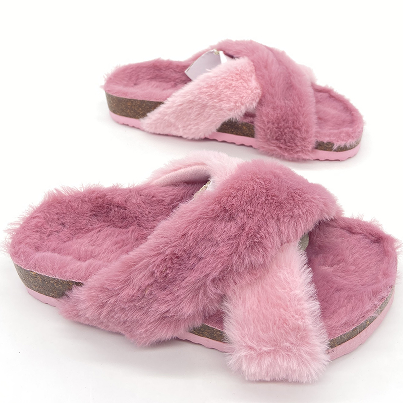 New Design Cross Band Plush Slippers Girls Boys Kids Children bio Sandals For Winter Indoor Slides Slip-on Featured Image