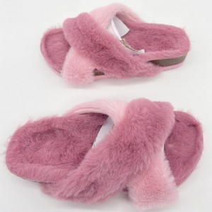 New Design Cross Band Plush Slippers Girls Boys Kids Children bio Sandals For Winter Indoor Slides Slip-on