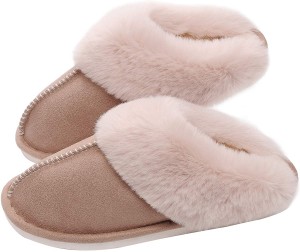 Amazon Hot House Indoor Outdoor Winter Memory Foam Plush Fur Lining Women’s Slippers With Rubber Sole