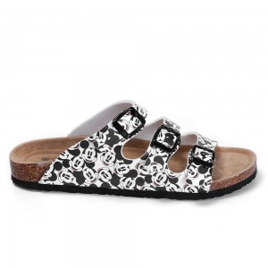 Lovely Women’s 3 Buckles Straps Sandals with Cork Foot-bed and New Cartoon Printing