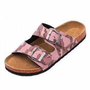 Wholesale Camouflage PU Upper Footbed Cork Sole Flat Sandals Women Comfortable