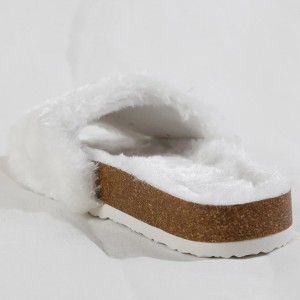 Wholesale ladies indoor outdoor plush slippers shoes, home comfortable open toe non-slip fur slides for women cork sandals