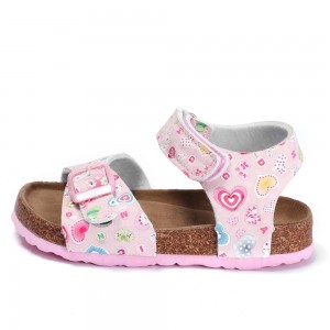 2021 Fashion Pink Loving Heart with Comfortable Leather Insole and Cork Sole Foot-bed Kids Girls Sandals