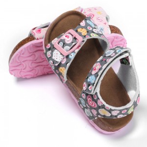 2021 Fashion Pink Loving Heart with Comfortable Leather Insole and Cork Sole Foot-bed Kids Girls Sandals