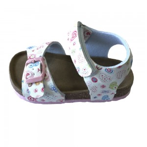 New Design Pu Upper with Hearts printed Cork Sole Girls Foot-bed Sandals For Kids