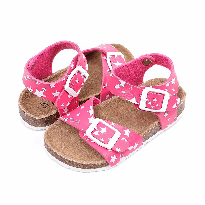 Wholesale New Arrival Patent leather Children Girls Sandals, Kids Summer Shoes with soft cork sole and stars print Featured Image