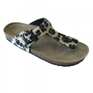 New Fashion Leopard PU Upper Women Thong Sandals For Summer With Bio Cork Foot-Bed sole