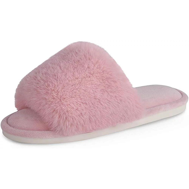 Women’s Faux Fur Slippers Fuzzy Flat Spa Fluffy Open Toe House Shoes Indoor Outdoor Slip on Memory Foam Slide Sandals Featured Image