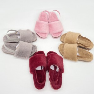 Byring Factory New Design Open-toe Soft Fur Slippers Girls Boys Slippers Indoor Winter Kids Children With Elastic Band