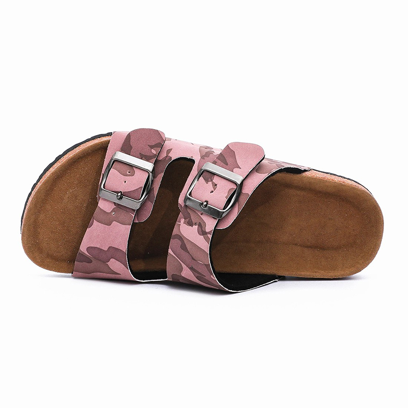 Wholesale Camouflage PU Upper Footbed Cork Sole Flat Sandals Women Comfortable Featured Image