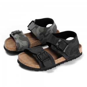 New Classic Camouflage Prints Leather Insole Cork Shoes With Buckle Straps For Boy Children Sandals