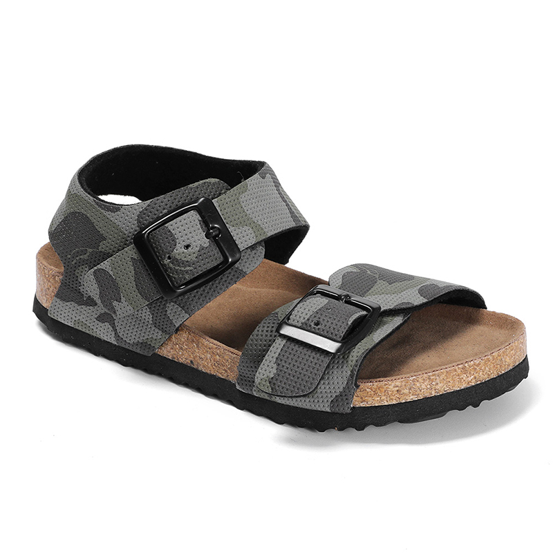 New Classic Camouflage Prints Leather Insole Cork Shoes With Buckle Straps For Boy Children Sandals Featured Image