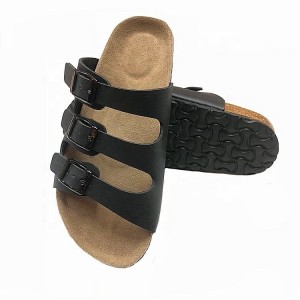 Men Casual Open Toe Cork Footbed Slippers Buckle Strap Leather Sandals