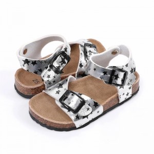 Wholesale New Arrival Patent leather Children Girls Sandals, Kids Summer Shoes with soft cork sole and stars print