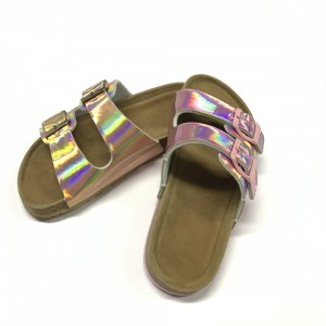 Byring Shoes New Summer Open Toe Two Buckle Sandals Cork Sole Girls Comfort Slide Sandals