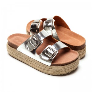 New Style Women’s Summer Cork Sole Wedges Sandals With Two Buckles For Women