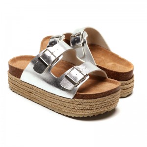 New Style Women’s Summer Cork Sole Wedges Sandals With Two Buckles For Women