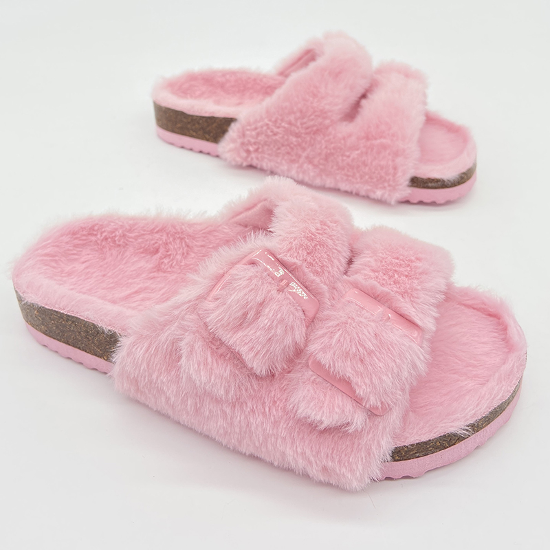 Factory Manufacture Classical Buckle Straps Girls Boys Children Plush Sandals For Indoor Winter Slides Slippers Featured Image