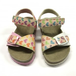 New Style Toddler Girl Foot Bed Sole Comfort Sandal with Glitter Hearts on Upper