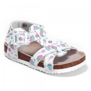Amazon Tops Sales New Style with Adjustable Buckles Cork Foot-bed for Kids Children Girls Flat Sandals