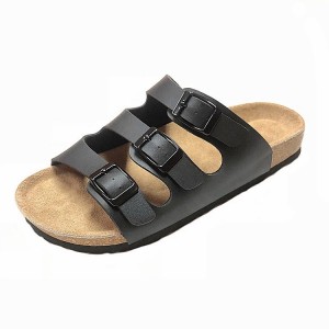 Men Casual Open Toe Cork Footbed Slippers Buckle Strap Leather Sandals