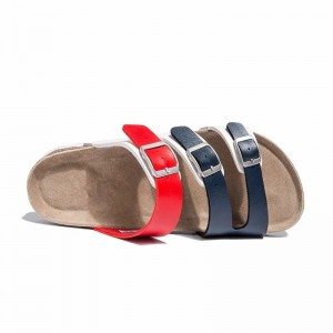 Wholesale Buckle Straps Men Cork Footbed Leather Sandals, Summer Slippers